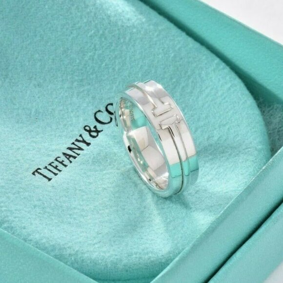 Rare, Retired, New!! Tiffany & Co Sterling Silver T Square 6mm Wide Band Size 5 - Picture 5 of 6